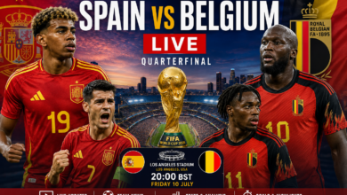 Spain vs Belgium LIVE during the FIFA World Cup 2026 quarter-final featuring Lamine Yamal and Romelu Lukaku.
