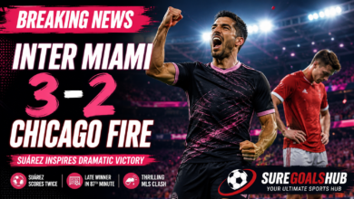 Luis Suárez celebrates after scoring for Inter Miami against Chicago Fire in an MLS match.